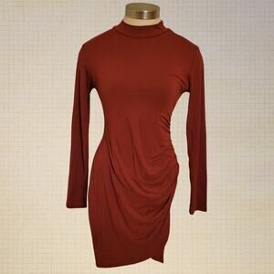 Ruched Bodycon Red Long Sleeve Mini Dress Moe and Moe Size Small